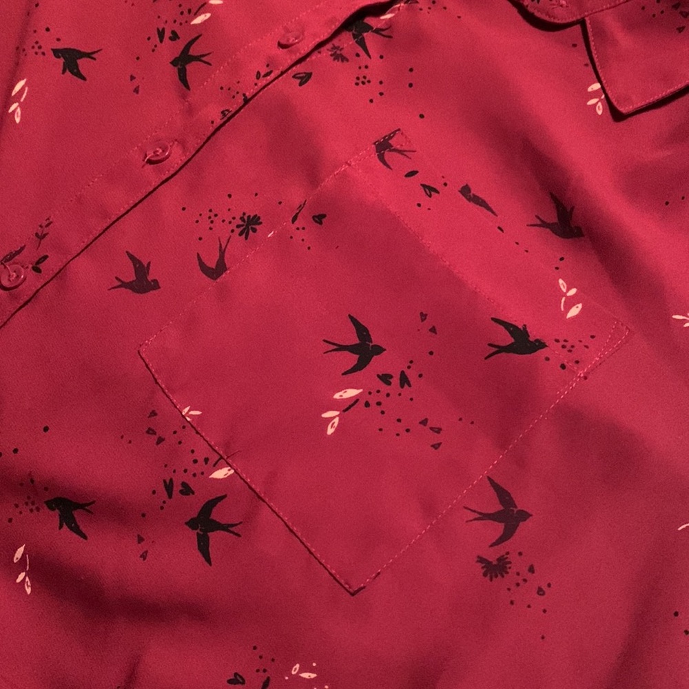 Bird Pattern Button Down Blouse - Picture 3 of 7